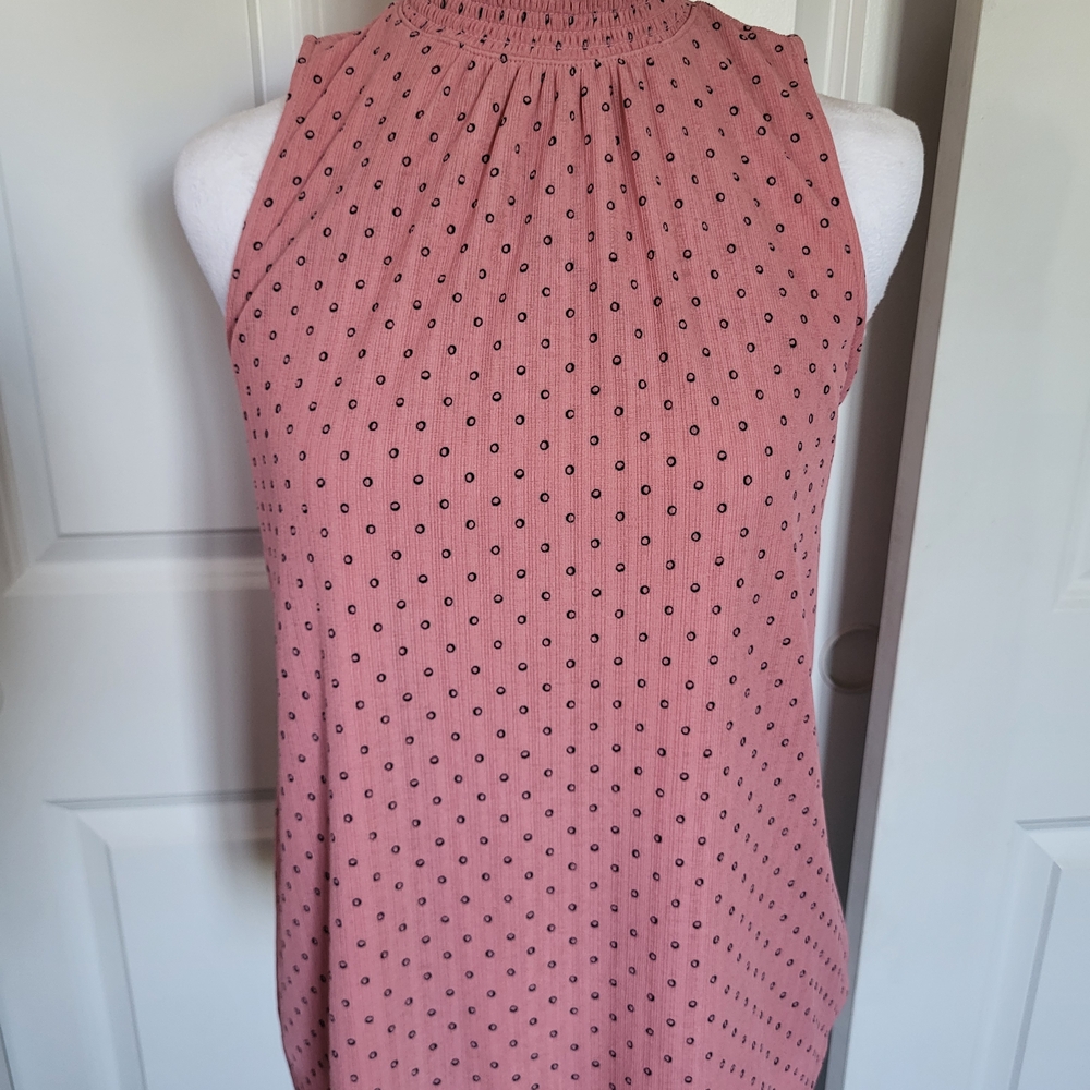 Pink Polka Dot Mockneck Sleeveless Top